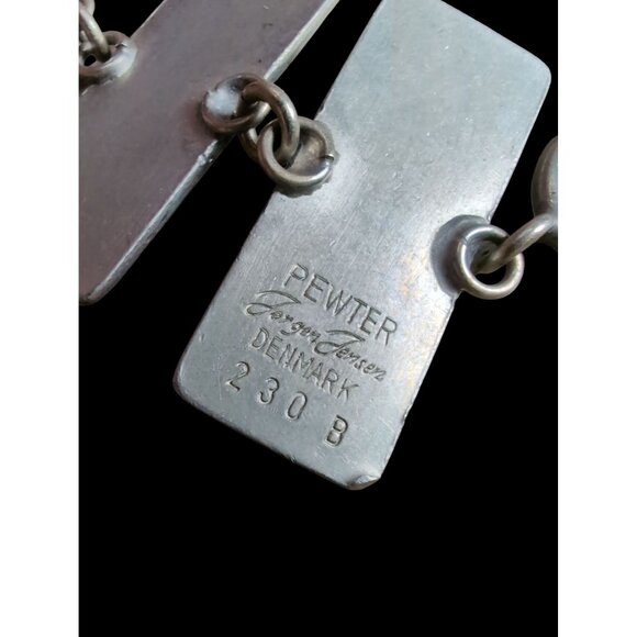 Vintage Jørgen Jensen Denmark Pewter Necklace & Bracelet Set 230B Red Glass Cabo - Picture 7 of 7